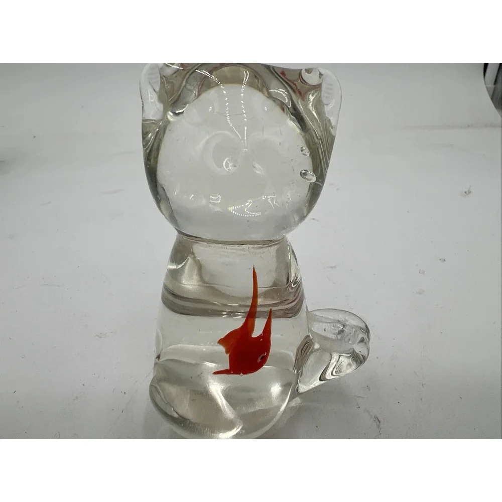 Art Glass Paperweight Cat That Swallowed a Goldfish, Figurine. 3 Inch